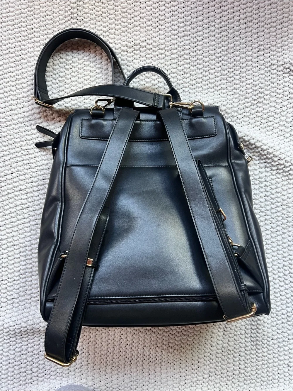 Mia + Sophia Black Faux Leather Diaper Bag Classic Minimalist Cute Baby Chic Bag